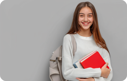 Smiling young woman holding books symbolizing personalized immigration services